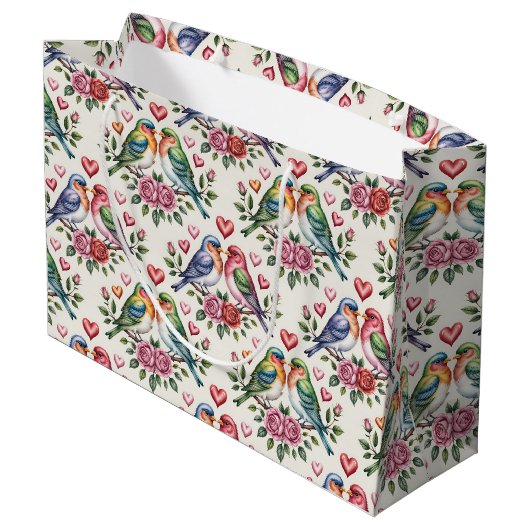 Cute Wedding love birds tiled Groot Cadeauzakje (Achterkant Gekanteld)