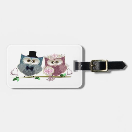 Cute Wedding Owls Bagagelabel (Voorkant horizontaal)