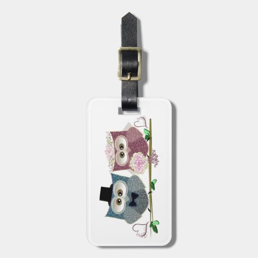 Cute Wedding Owls Bagagelabel (Voorkant verticaal)