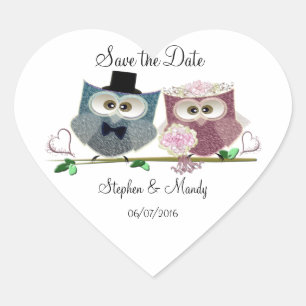 Cute Wedding Owls Hart Sticker