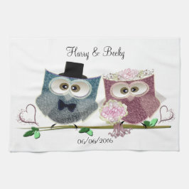 Cute Wedding Owls personaliseren Tea Towel Theedoek