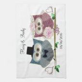 Cute Wedding Owls personaliseren Tea Towel Theedoek (Verticaal)