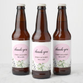 Cute Wedding White Snowdrops Pink Poot Bier Etiket (Flessen)