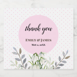 Cute Wedding White Snowdrops Pink Poot Bier Etiket