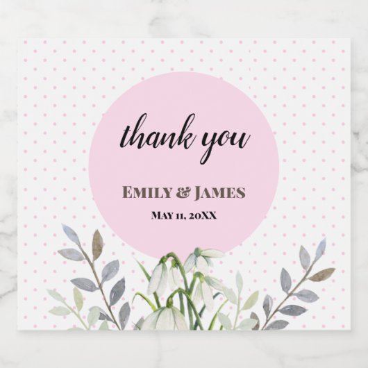 Cute Wedding White Snowdrops Pink Poot Bier Etiket (Enkel label)