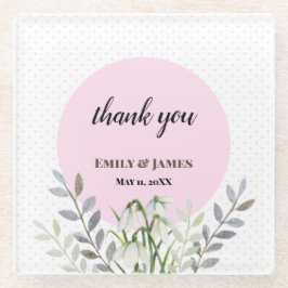 Cute Wedding White Snowdrops Pink Poot Glazen Onderzetter