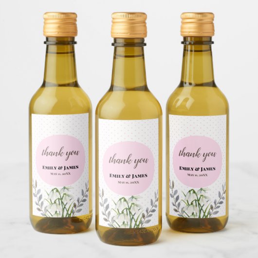 Cute Wedding White Snowdrops Pink Poot Wijn Etiket (Flessen)