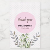 Cute Wedding White Snowdrops Pink Poot Wijn Etiket (Enkel label)