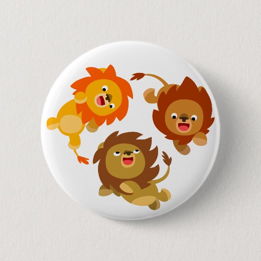 Cute Weightless Cartoon Lions Button Badge (Voorkant)