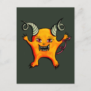 Cute Weird Horned Little Devil Creator Briefkaart