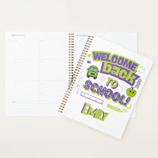Cute Welcome Back To School Purple Green Planner (Display)