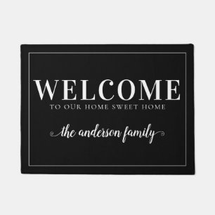 Cute Welcome Familienaam Calligraphy Script Black Deurmat