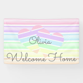 Cute Welkom thuis regenboogstrips liefde harten Spandoek