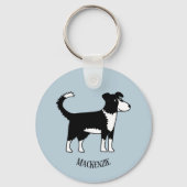 Cute Welsh Border Collie Sheepdog Custom Name Sleutelhanger (Voorkant)