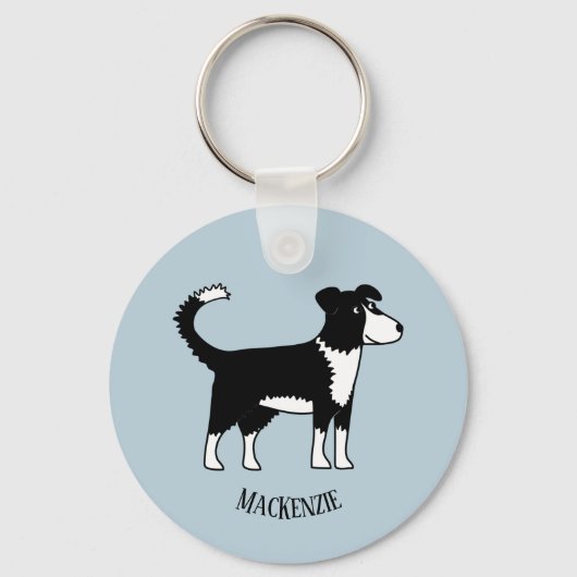 Cute Welsh Border Collie Sheepdog Custom Name Sleutelhanger (Voorkant)