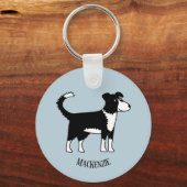 Cute Welsh Border Collie Sheepdog Custom Name Sleutelhanger (Voorkant)