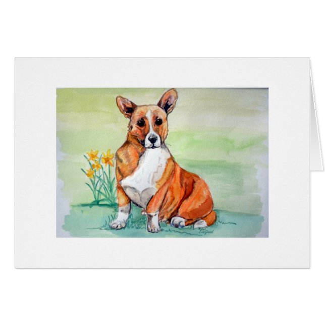 Cute Welsh Corgi Dog met Daffodils (Voorkant Horizontaal)