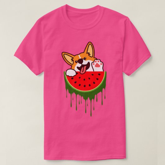 Cute Welsh Corgi Dog Watermelon Melon Tropical Fru T-shirt (Design voorkant)