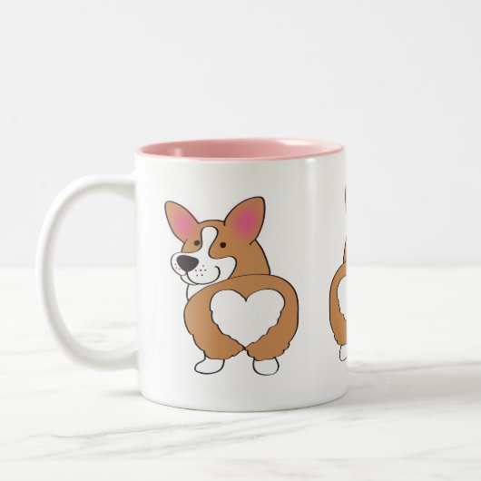 Cute Welsh Corgi Heart Butt Tweekleurige Koffiemok (Links)