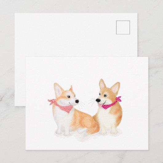 Cute Welsh corgis met roze bandanas briefkaart (Voorkant / Achterkant)