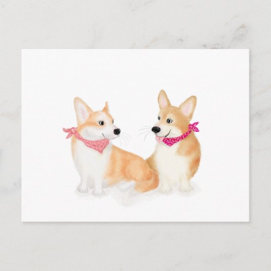 Cute Welsh corgis met roze bandanas briefkaart (Voorkant)