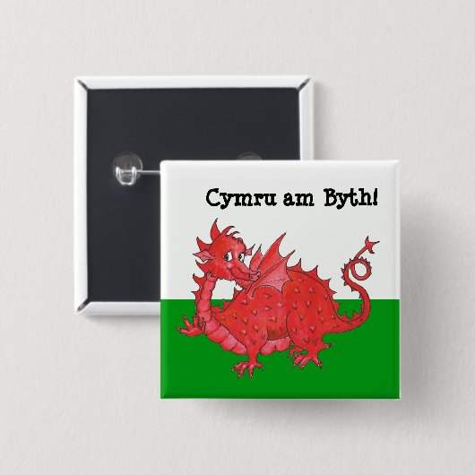  Cute Welsh Dragon Square Button (Voorkant /achterkant)