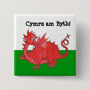 Cute Welsh Dragon Square Button