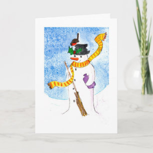 Cute Welsh-kerstkaart, Snowman en Robin Feestdagen Kaart