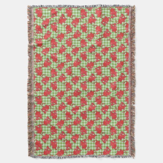 Cute Welsh Red Dragons on Green Check Gingham Deken (Voorkant Verticaal)