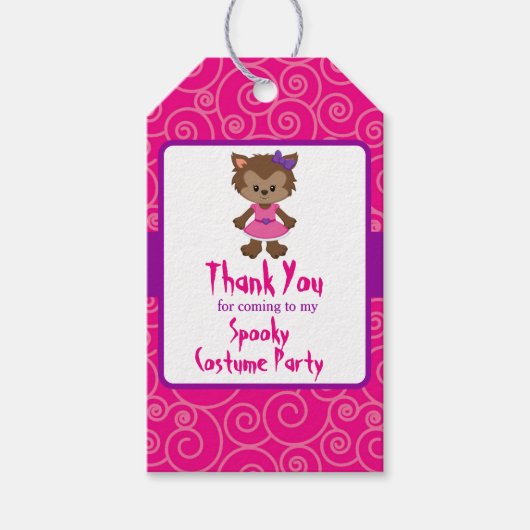 Cute Werewolf Girl Halloween Party Cadeaulabel (Voorkant)