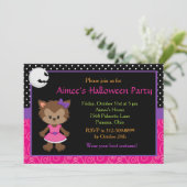Cute Werewolf Girl Halloween Party Kaart (Staand voorkant)