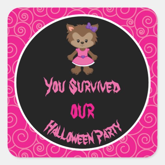 Cute Werewolf Girl Halloween Party Vierkante Sticker (Voorkant)