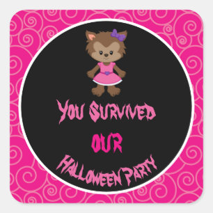 Cute Werewolf Girl Halloween Party Vierkante Sticker