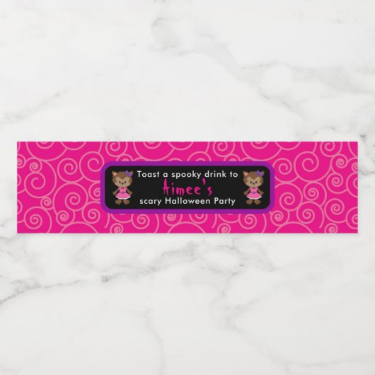 Cute Werewolf Girl Halloween Party Waterfles Etiket (Enkel label)