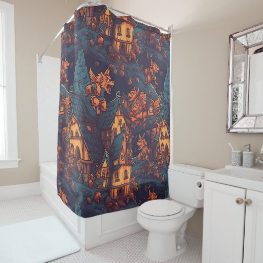 Cute Werewolves die rond een dorp lopen Douchegordijn (In situ)