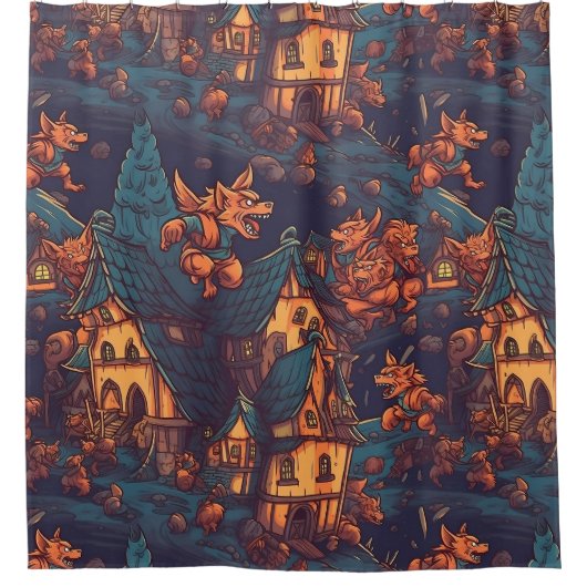 Cute Werewolves die rond een dorp lopen Douchegordijn (Voorkant)
