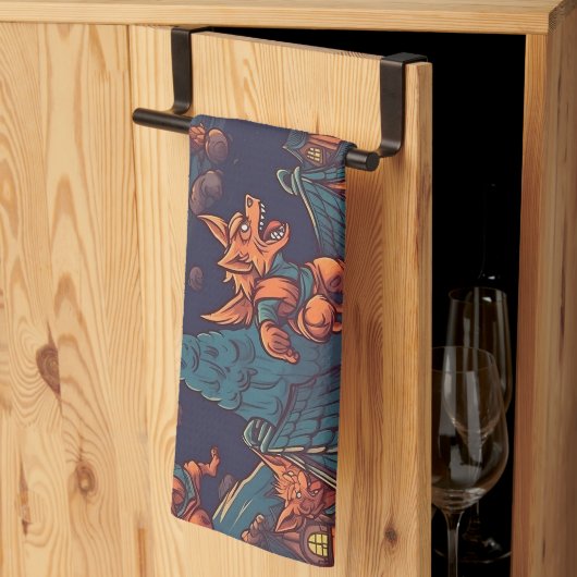 Cute Werewolves die rond een dorp lopen Theedoek (Derde Gevouwen)