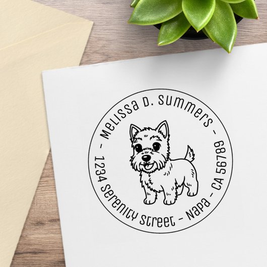 Cute West Highland Terrier Dog Round Address Rubberstempel