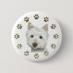 Cute West Highland White Terrier Dog and Paws Ronde Button 5,7 Cm