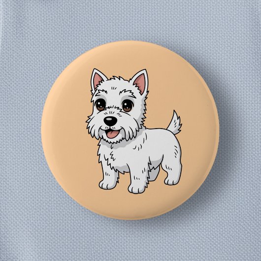 Cute West Highland White Terrier Dog Beige Ronde Button 5,7 Cm