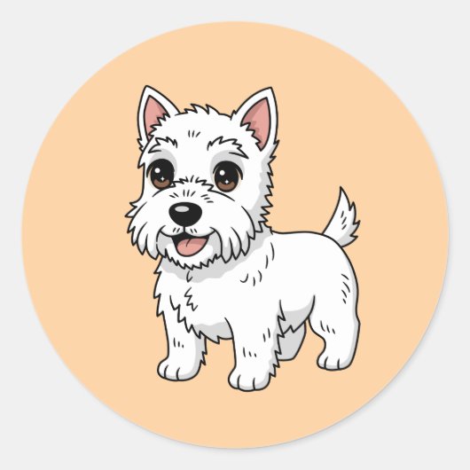 Cute West Highland White Terrier Dog Beige Ronde Sticker (Voorkant)