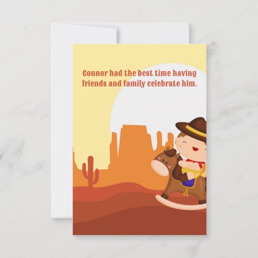 Cute Western Cowboy 1e rodeo 1 verjaardag Bedankkaart (Achterkant)