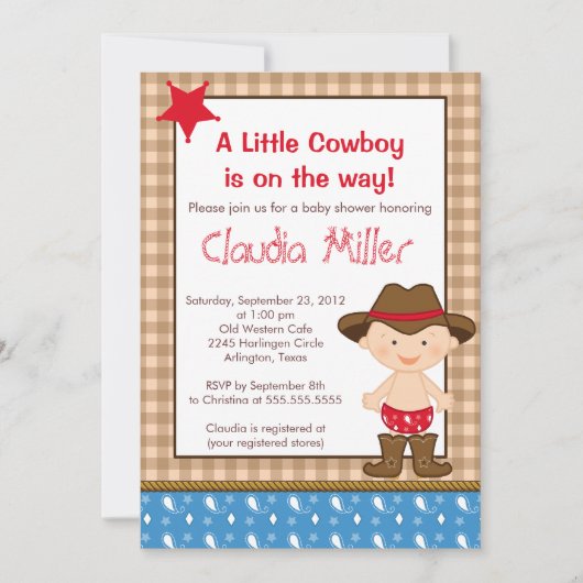 Cute Western Cowboy Baby shower Invitation Kaart (Voorkant)
