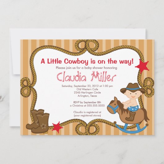 Cute Western Cowboy Baby shower Invitation Kaart (Voorkant)