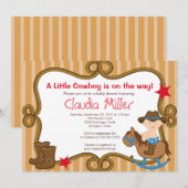 Cute Western Cowboy Baby shower Invitation Kaart (Voorkant / Achterkant)