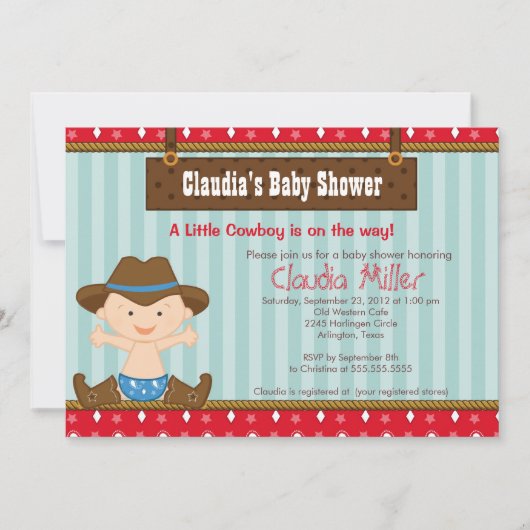 Cute Western Cowboy Baby shower Invitation Kaart (Voorkant)
