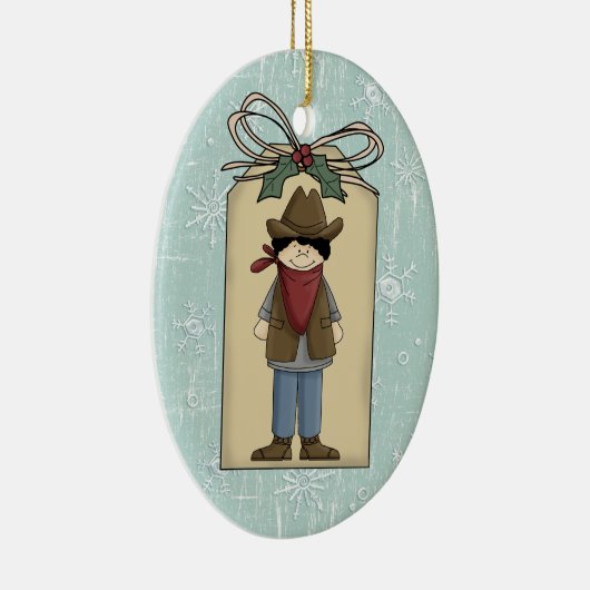 Cute Western Cowboy Gift Label Keepslag Keramisch Ornament (Rechts)