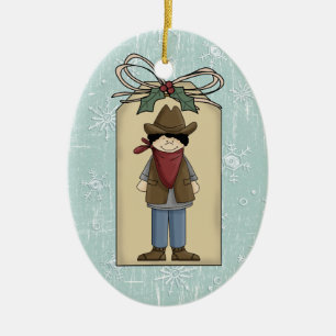 Cute Western Cowboy Gift Label Keepslag Keramisch Ornament