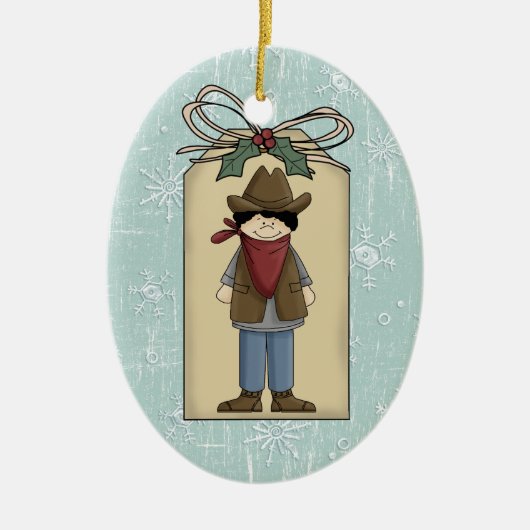Cute Western Cowboy Gift Label Keepslag Keramisch Ornament (Voorkant)