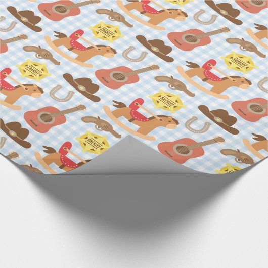 Cute Western Cowboy Pattern Baby shower Cadeaupapier (Hoek)